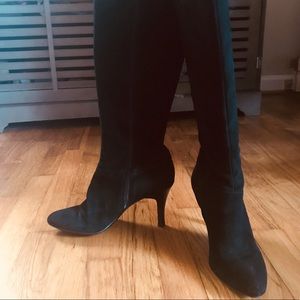 Black suede knee high boots